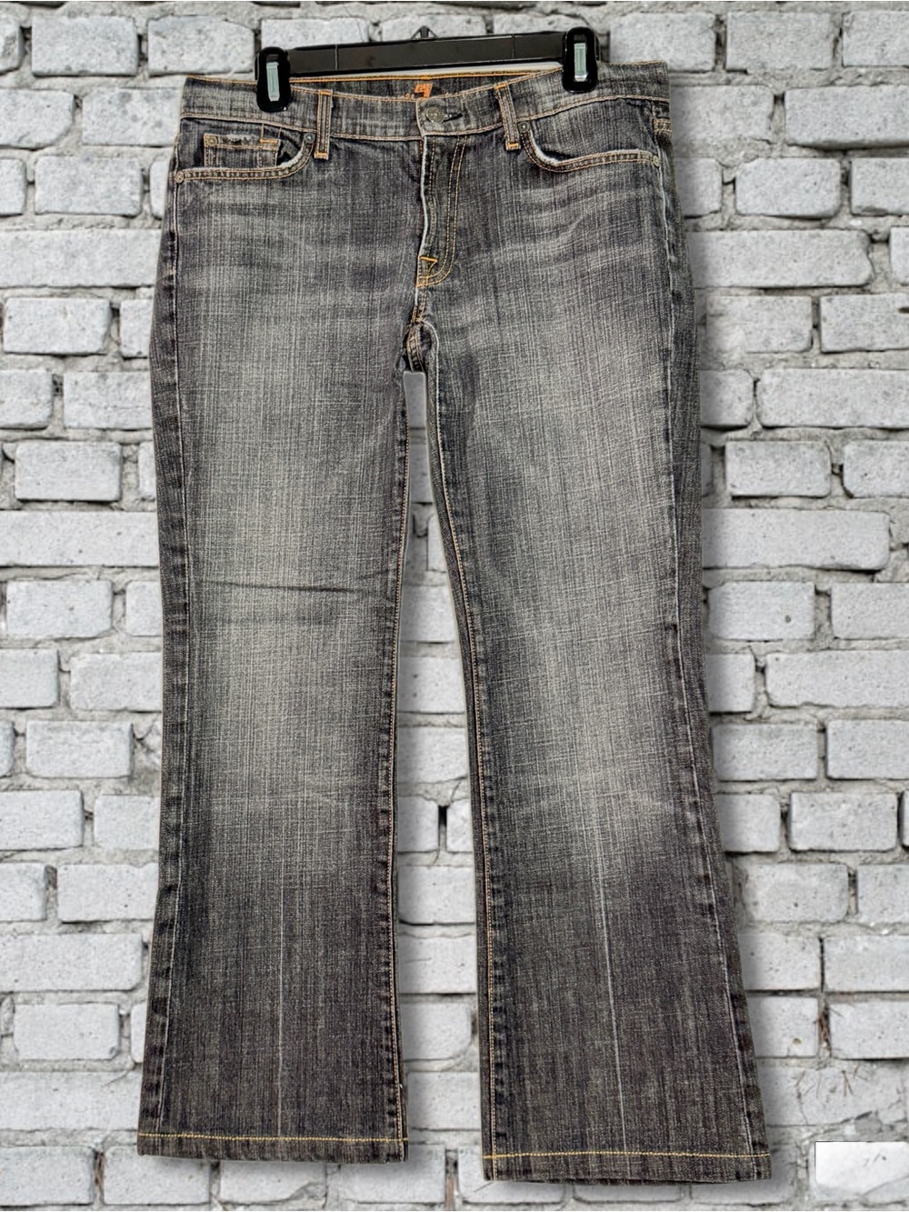 7FAM distressed dark gray boot cut jeans size 31